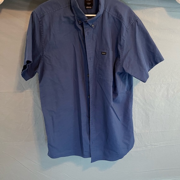 Mens XL SLIM FIT BLUE BUTTON UP SHORT SLEEVED SHIRT RVCA - Picture 3 of 5